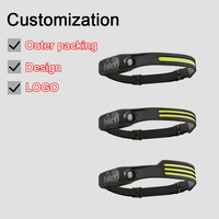 Linterna Frontal de Doble Fuente de Luz XPE COB con Sensor de Movimiento, Haz de Luz Amplio de 230 Grados, Impermeable, Recargable Tipo C, de Silicona, para Camping