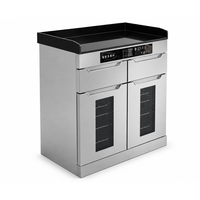 Gabinete de Acero Inoxidable para Encimera, Gabinete Inteligente de Desinfección con Doble Cajón y Puertas de Vidrio para Tazas, Platos y Vajilla