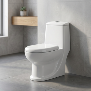 WC monobloc Ripon Square Model en céramique à siphon avec abattant à fermeture douce, siphon en P et double chasse pour projets de salles de bain de luxe - Product Image 3