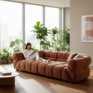 Canapé minimaliste italien <span class=keywords><strong>une</strong></span> <span class=keywords><strong>place</strong></span> en velours chenille caramel, style rétro, <span class=keywords><strong>fauteuil</strong></span> design pour grand salon - Product Image 2