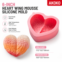 Moule en silicone AKOKO en forme d'aile d'ange et de cœur, qualité alimentaire, sans BPA, antiadhésif, pour desserts de la Saint-Valentin, gâteaux au chocolat
