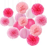 Décorations de fête rose vif - Lanternes en papier - Pompons - Guirlandes - Fournitures pour mariage, baby shower, enterrement de vie de jeune fille