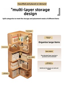 Estantería de Esquina de Madera Maciza, Mueble Estrecho de Pared con Estante de Almacenamiento Integrado, Organizador para el Hogar, Librería, Mueble de Almacenamiento - Product Image 3