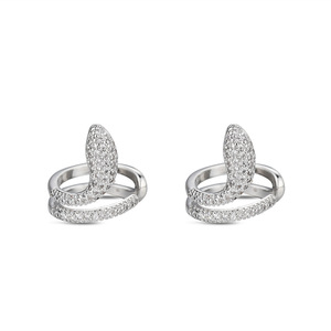 Snake-Themed Clip-On <b>Earrings</b> Full Diamond Animal Zodiac Design Unisex Party Jewelry Zinc Alloy Micro Insert Style - Product Image 5