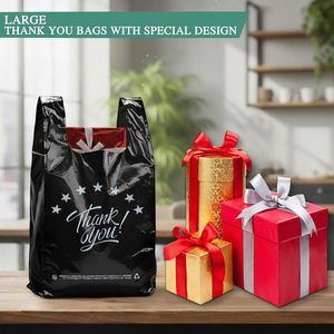 Sac de courses noir « Merci » en forme de t-shirt, réutilisable et jetable pour supermarché - Product Image 5