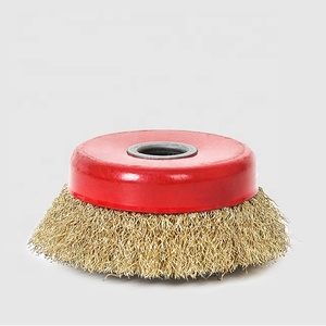 2.5 pouces fil métallique tasse <span class=keywords><strong>brosse</strong></span> épaisse tressé fil roue pour meulage et polissage, cuivre plaqué acier fil matériel 14mm trou - Product Image 1