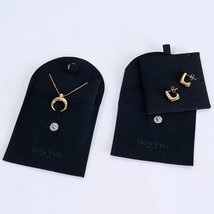 Boyang Wholesale Luxury Microfiber Flip <b>Snap</b> Black Jewelry Pouch Bag Custom - Product Image 5
