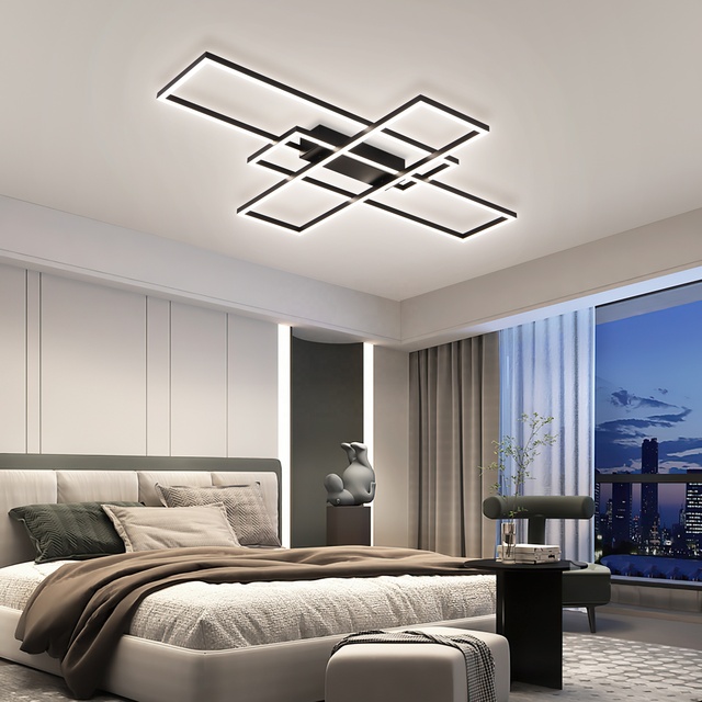 2025 Hot Sale Minimalist Living Room Led Ceiling Lamp Indoor Ceiling Chandelier Geometric Figure Black Color Ceiling Lights