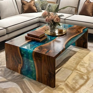 Table console moderne en résine époxy, plateau de table rivière, rectangulaire, taille et motif personnalisables, table de bureau et décoration intérieure en résine époxy - Product Image 5