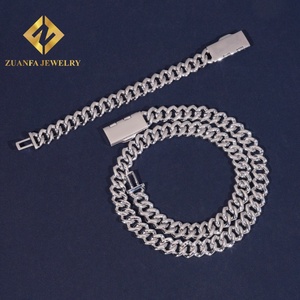 Prêt à expédier Chaîne cubaine en argent 925 plaqué or avec 2 rangées de moissanite de 13 mm, testée au diamant, bijoux fins - Product Image 3