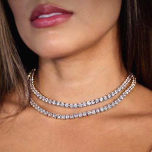 Lusso Bling Cubic <span class=keywords><strong>zirconi</strong></span> completamente pavimentato 1 fila di matrimonio girocolli Sexy per le donne 4MM CZ collana a catena da Tennis regalo per le signore - Product Image 1