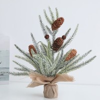 Sapin de Noël Artificiel sur Pied pour Table, en PE Floqué, avec Cône de Pin et Baies Rouges, Décoration Personnalisée pour Fêtes à Domicile et Fêtes de Fin d'Année, Vente en Gros