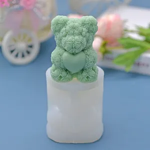 Bán buôn 3D Silicone khuôn dễ thương Rose Bear Shape DIY hương liệu nến làm Silicone khuôn để bán