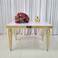 Table de mariage en acier inoxydable au design industriel avec plateau miroir et pendentif en cristal, pour banquets, dîners, gâteaux, fêtes et événements