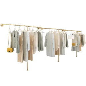 Commercial Chrome Steel Garment Stand Clothes Women Shop Metal Gold Wall Mounted Clothing Racks for clothing store