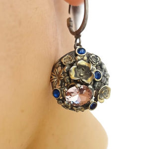 Handmade 925 Sterling <b>Silver</b> <b>Drop</b> <b>Earrings</b> Modern Artisan Turkish Jewelry Pink Quartz Lapis Lazuli Wholesale - Product Image 1