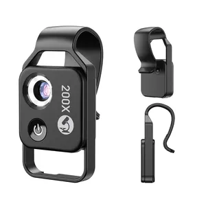 Apexel 포켓 휴대 전화 렌즈 현미경 개인 상표 범용 스마트 폰 200X 미니 2 레벨 밝기 Led 현미경