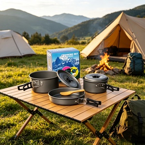 <span class=keywords><strong>Outdoor</strong></span> Camping Kookgerei <span class=keywords><strong>Set</strong></span> voor 2 3 personen Opvouwbare geanodiseerde aluminium pot Koekenpan met deksels voor wandelen Trekking - Product Image 3