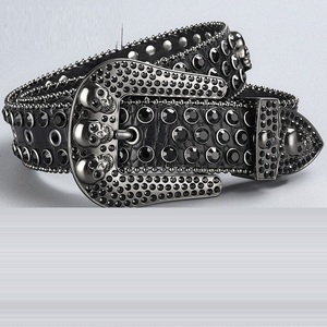 2023 nuevo diseñador fabricación al por mayor cinturones de cuero Pu hebilla brillante tachonado diamante cristal Rhinestone cinturón Bb <span class=keywords><strong>Simon</strong></span> - Product Image 2