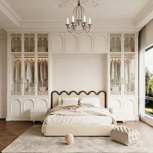 Balom Custom French Style <b>Kids</b> Wardrobe Wooden Closet With White Finish Louvered and Glass Doors Bedroom Design - Product Image 1