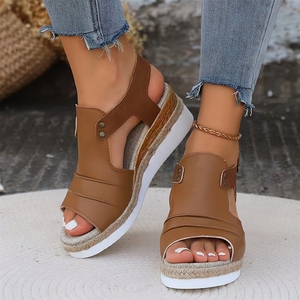 Sandalias de Plataforma con Cuña para Mujer Tallas Grandes, Punta Abierta, Correa de Velcro, Suela de Esparto Antideslizante, Transpirables, Estilo Retro - Product Image 6