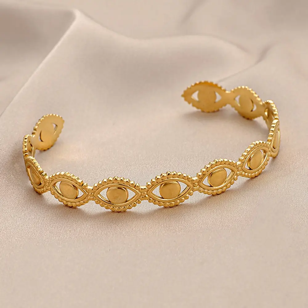 Pulseira de olho de malha de aço inoxidável, bracelete de luxo feminino dourado