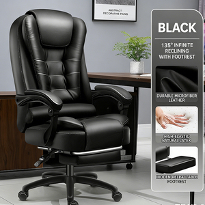 Silla Ejecutiva de Oficina de Cuero Negro con Base de Acero y Ruedas, con Esponja de Espuma de Alta Elasticidad, Muebles de Oficina para Oficina Corporativa - Product Image 5