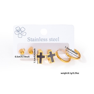 Nouvelles boucles <span class=keywords><strong>d</strong></span>'oreilles créoles plaquées or pour femmes, <span class=keywords><strong>en</strong></span> acier inoxydable, motifs étoile, <span class=keywords><strong>croix</strong></span> et fleur, lot <span class=keywords><strong>de</strong></span> 3 paires - Product Image 5