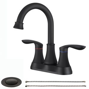 Robinet de lavabo à double poignée noir mat à 3 trous, montage sur plan, avec disque en céramique - Product Image 1