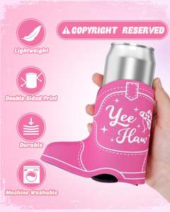 Porta Latas Aislante de Neopreno Estrecho con Diseño de Bota de Vaquera y Temática de Despedida de Soltera, Estilo Disco, Accesorio para Bebidas y Recuerdo Nupcial - Product Image 3