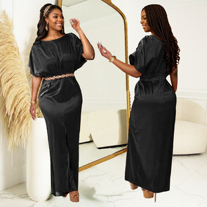 C7103 Cinturón <span class=keywords><strong>de</strong></span> manga corta hasta el suelo para mujer <span class=keywords><strong>de</strong></span> moda europea americana Color sólido transfronterizo para AliExpress para <span class=keywords><strong>Amazon</strong></span> - Product Image 3