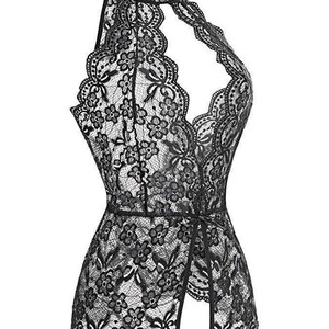 Vente en gros d'une pièce Sexy dentelle col en V profond body dos nu ouvert entrejambe <span class=keywords><strong>Lingerie</strong></span> Sexy sous-vêtements pour femmes - Product Image 4