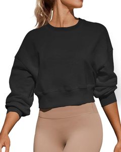 Vêtements de sport pour femmes hauts pour femmes sweats courts à manches longues et col rond confortables hauts pullover décontractés en polaire - Product Image 4