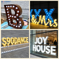 Ampoules LED personnalisées en gros, lettres et chiffres 3D, boîtier métallique, enseignes électroniques pour la décoration d'entreprise et de fêtes
