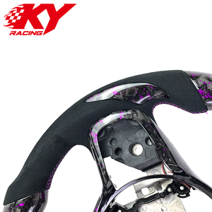 Volante deportivo de carreras estilo RPM, personalizado, de fibra de carbono forjada morada, cuero negro y LED, adecuado para Mitsubishi EVO X - Product Image 2