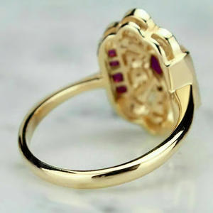 Anillo de cóctel de oro macizo de 18 quilates para mujer T0606 con rubí y diamantes de talla brillante redonda, engaste pavé, diseño geométrico, joyería fina para boda - Product Image 6