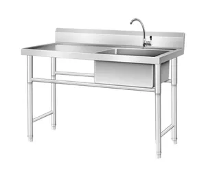 Hot Sale Stainless Steel Kitchen Sink With Drain Board Commercial Kitchen Stainless Steel Table With Sink