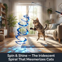 Tête de rechange pour baguette à chat en spirale bleu métallisé, bobine réfléchissante irisée, pivotant à 360°, avec attache rapide pour le jeu