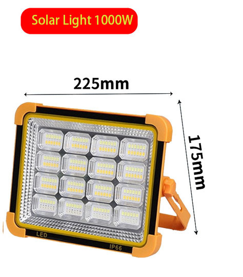 1000W High Power Solar LED Portable Flood Light for Emergency, Construction Camping Outdoor Repair & Nighttime Security Lighting