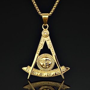 Collana con Ciondolo Massonico RH Hiphop Unisex, Alta Qualità, Placcato Oro 18K, Acciaio Inossidabile, Gioielli alla Moda, Vendita all'Ingrosso - Product Image 1