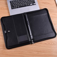 Porte-documents noir avec fermeture éclair, organiseur de documents avec porte-badge