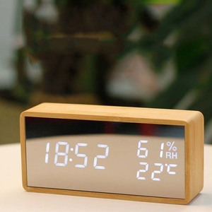 Kỹ Thuật Số Bằng Gỗ Bảng Đồng Hồ Với Nhiệt Độ Độ Ẩm Điều Khiển Bằng Giọng Nói Bằng Gỗ Đồng Hồ Báo Thức Reloj Kỹ Thuật Số Bàn Đồng Hồ - Product Image 3