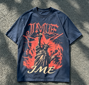 JME T-shirt en coton imprimé Statue Of Liberty pour hommes, style streetwear, col rond, manches courtes, coupe régulière - Product Image 1