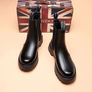 Mens <b>Spring</b> Chelsea <b>Boots</b> Genuine Leather British Style Work Knee-High Rubber Outsole Hand-Painted Casual Ankle Round Toe Dsyx - Product Image 1