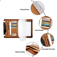 Carpeta de cuero vegano de 3 anillos, organizador de carpetas, Compendio ejecutivo A4, maletín con cremallera y funda para documentos