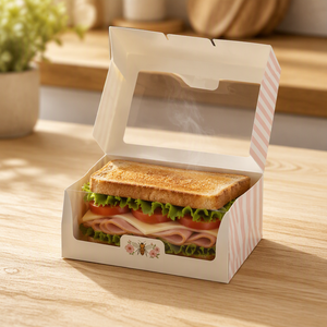 Scatola Ecologica Biodegradabile Pieghevole per Sandwich/Donut/Pasticcini con Stampa Personalizzata e Finestra Trasparente in PVC per Confezioni Regalo da Pasticceria - Product Image 1