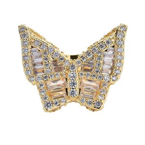 925 Sterling <b>Silver</b> Butterfly <b>Ring</b> Gold Plated Classic Prong Setting <b>Adjustable</b> CZ Diamond Hip Hop Style Statement <b>Ring</b> Elegant - Product Image 3