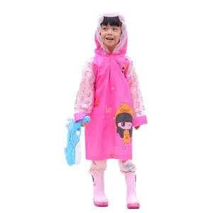 Factory wholesale Long Cute Colorful pvc raincoat for kids children waterproof with School Bag space