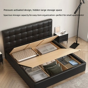 Lit Double Moderne Simple de Luxe Italien pour Petits Appartements, Taille King/Queen, avec Rangement, Revêtement en Cuir, Collection 2025 - Product Image 3