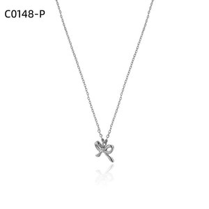 Collar con colgante de moda Amy Amy, diseño de lazo plateado para mujer, joyería de regalo para uso diario - Product Image 1
